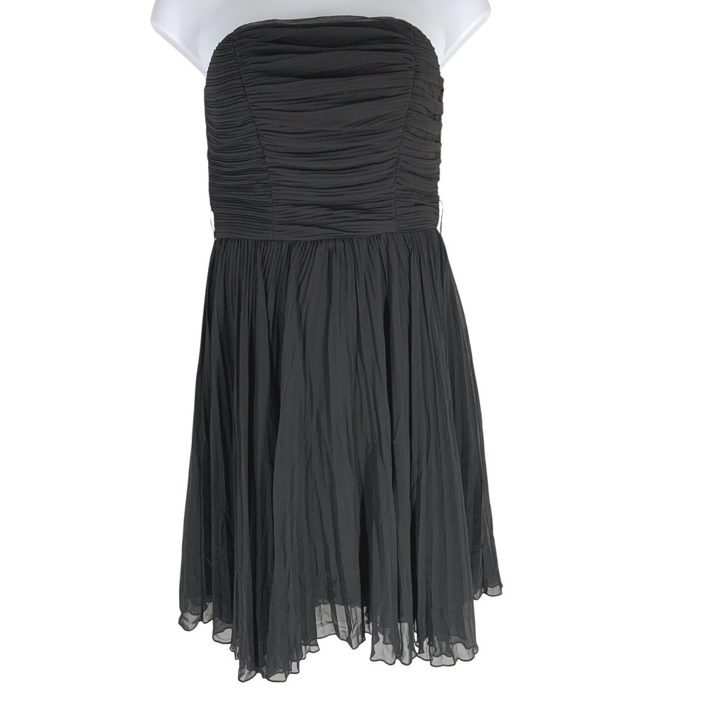 A.B.S Allen Schwartz Black Strapless Chiffon Dress Ruched Lined Knee Length-14